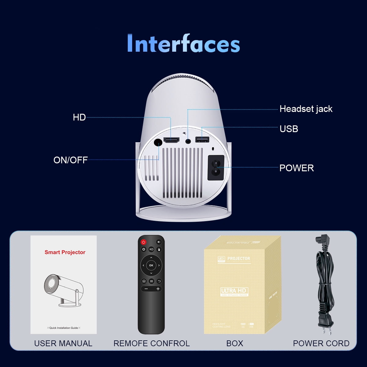 Mini HY300 Projector - Android 12, 2GB RAM, 16GB ROM, WiFi 6, 4K Max, Bluetooth Video Projector