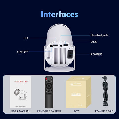 Mini HY300 Projector - Android 12, 2GB RAM, 16GB ROM, WiFi 6, 4K Max, Bluetooth Video Projector