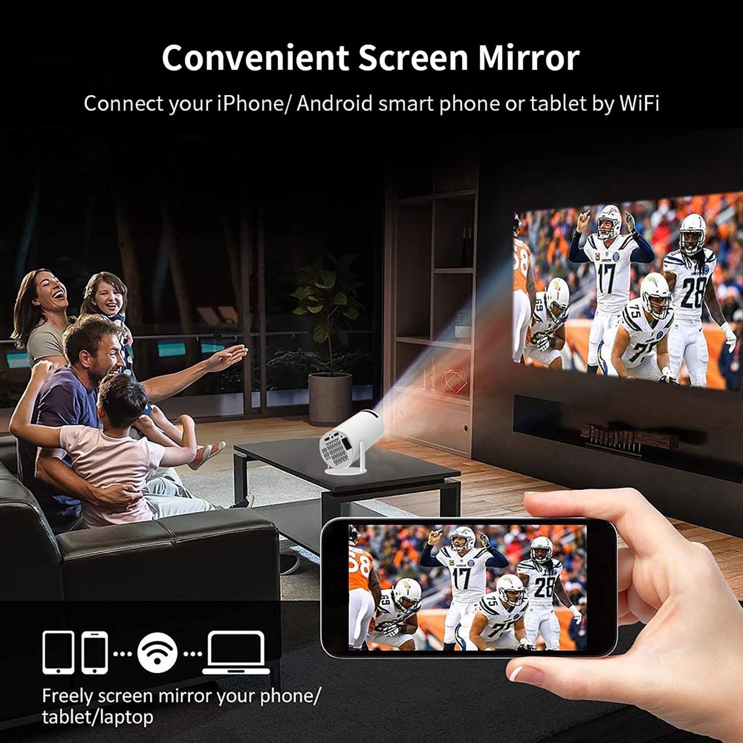 Mini HY300 Projector - Android 12, 2GB RAM, 16GB ROM, WiFi 6, 4K Max, Bluetooth Video Projector